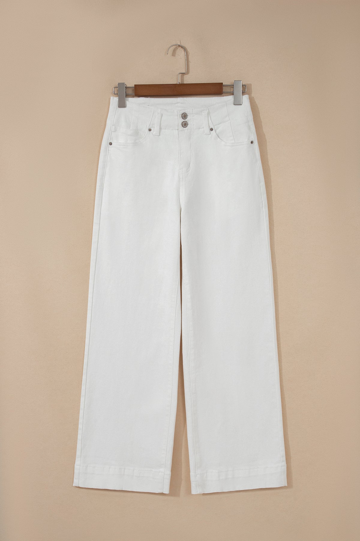 White 2-Button High Waist Wide Leg Jeans