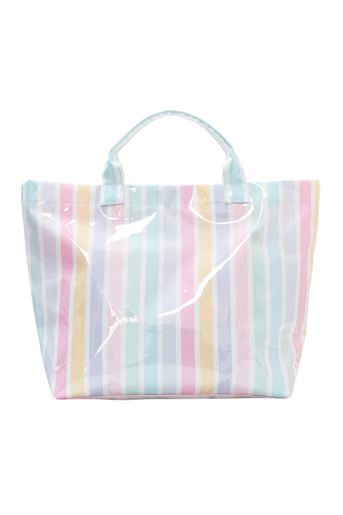 Red Glossy Striped Vinyl Large Tote Bag (Color Varied)