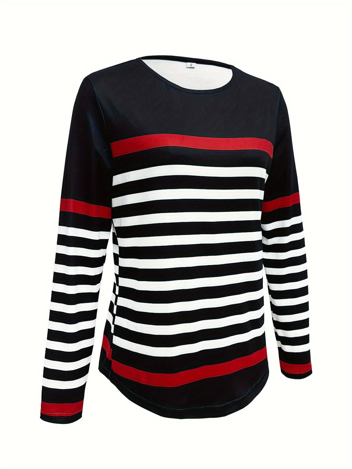 Casual Crew Neck Long Sleeve Striped Print T-shirt