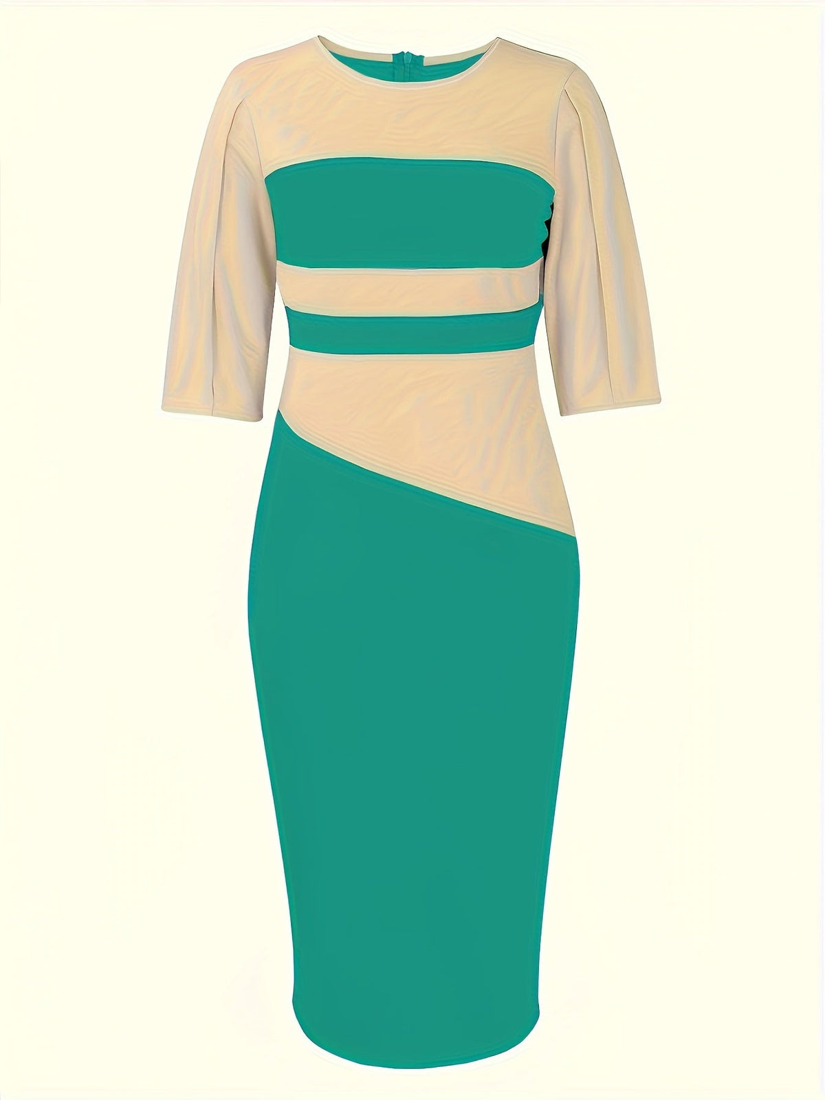 Color Block Simple Dress, Casual Crew Beck Bodycon Midi Dress
