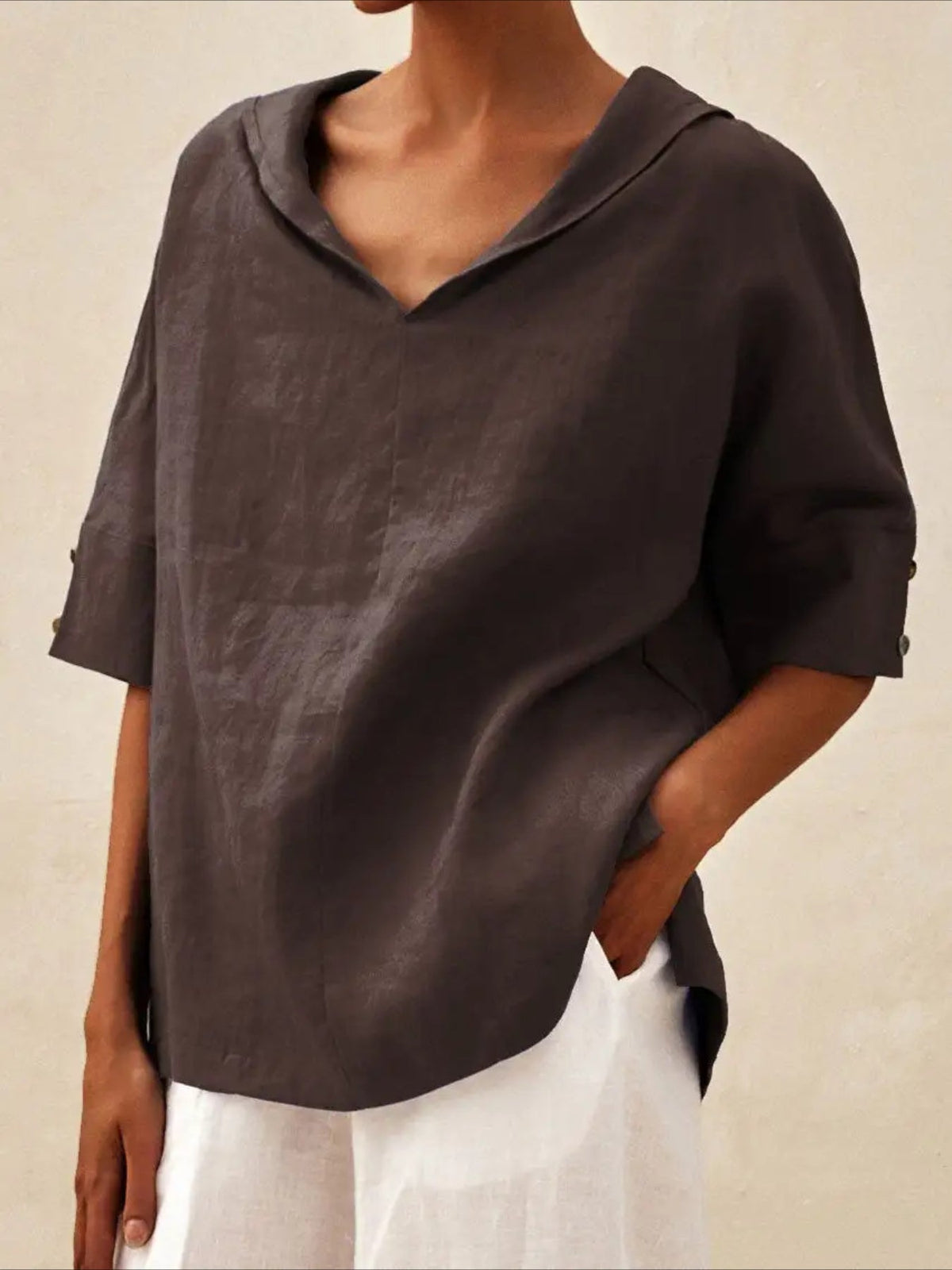 Casual Summer V-Neck Short Sleeve Solid Shirt