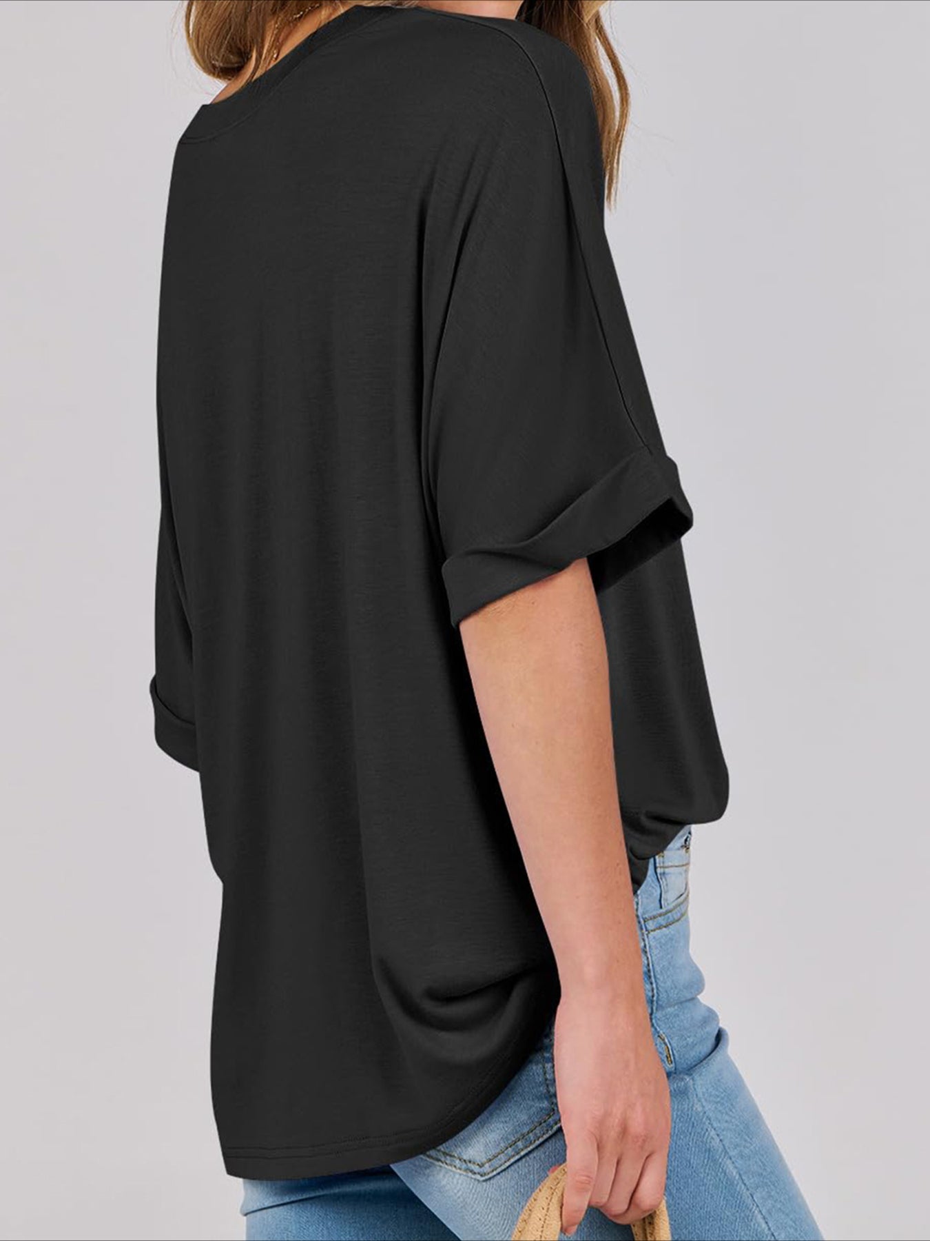 Casual Short Sleeve Crewneck Solid Color Loose T-Shirt