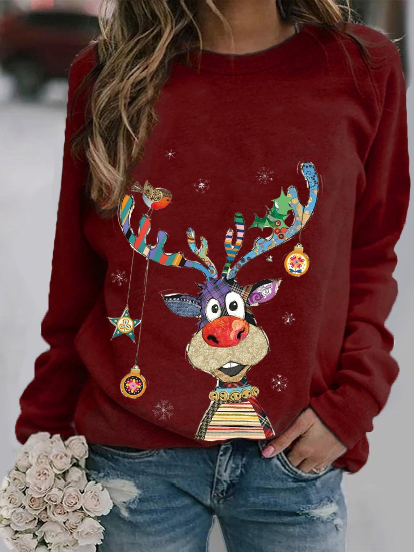 Women's Sweatshirt Casual Christmas Crew Neck Printed Long Sleeve Fashion Fall Loose Pullover