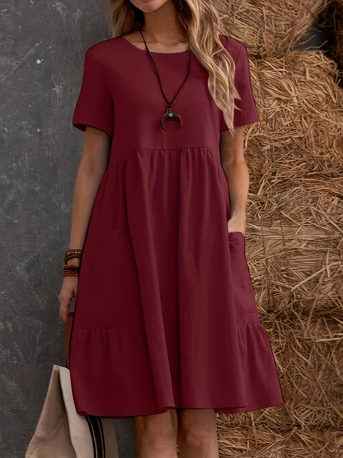 Women's Casual Short Sleeve Dress with Pockets