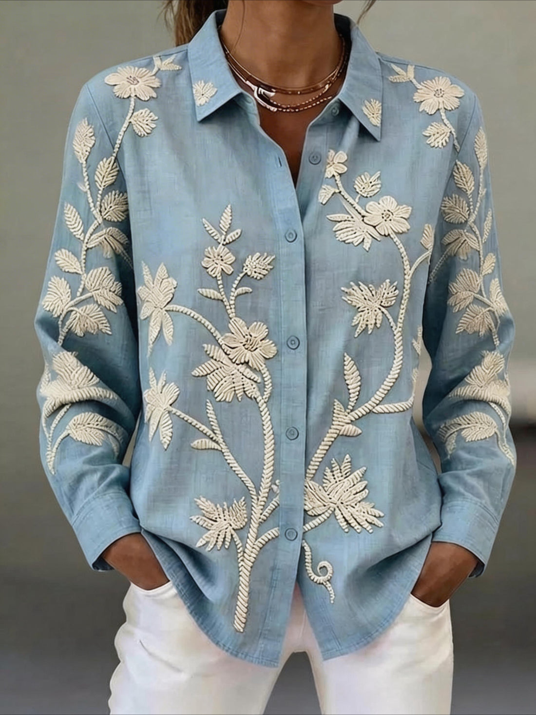 Shawl Collar Long Sleeve Regular Loose Shirt