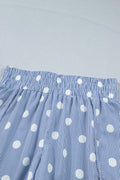 Sky Blue Polka Dot Print Shirred High Waist Casual Shorts