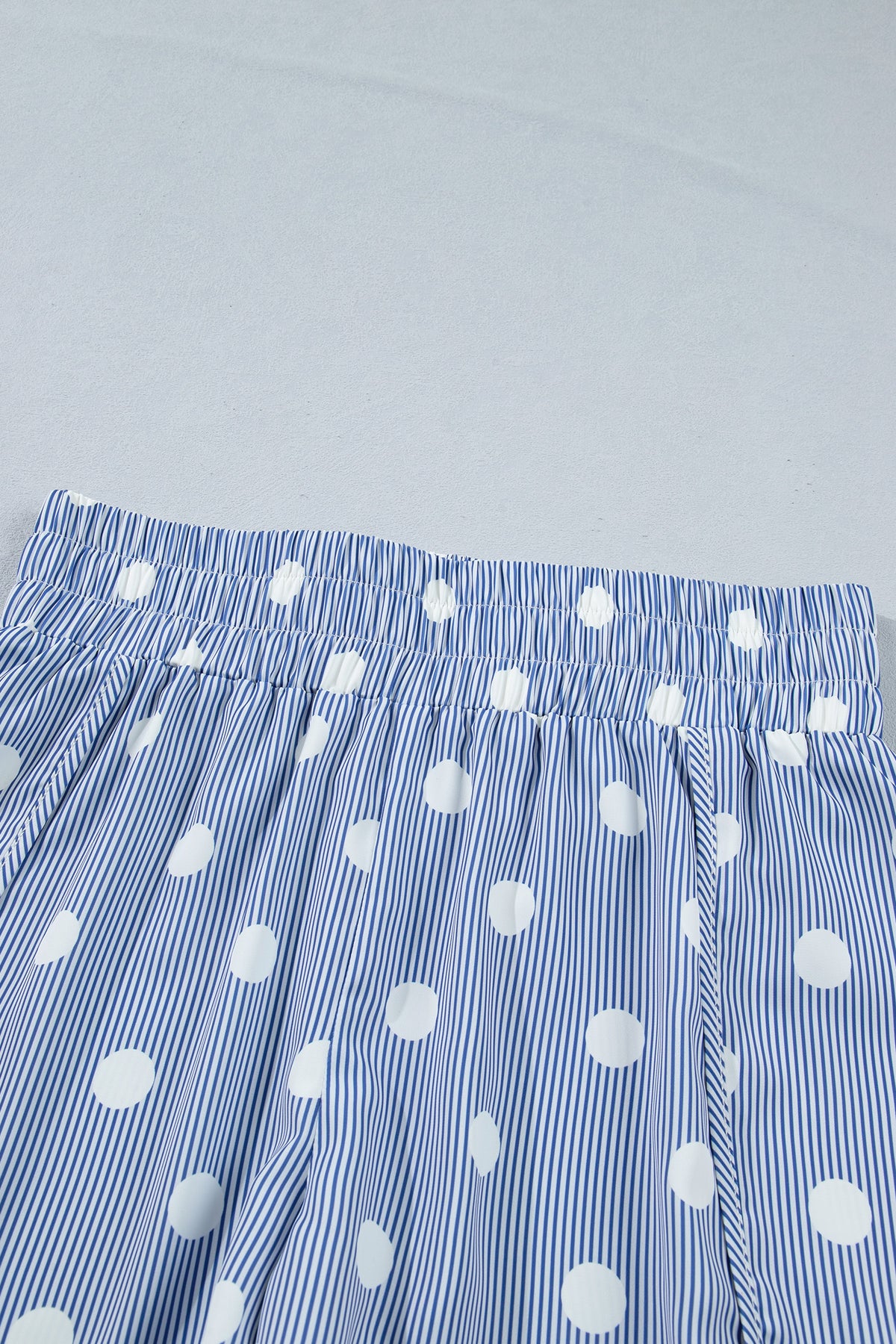 Sky Blue Polka Dot Print Shirred High Waist Casual Shorts