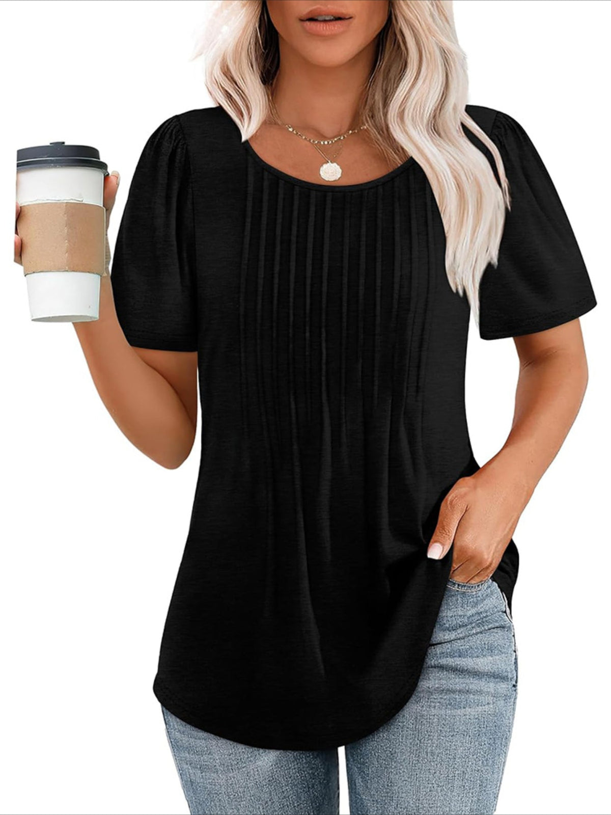 Floral Print Pintuck T-Shirt, Casual Short Sleeve Top