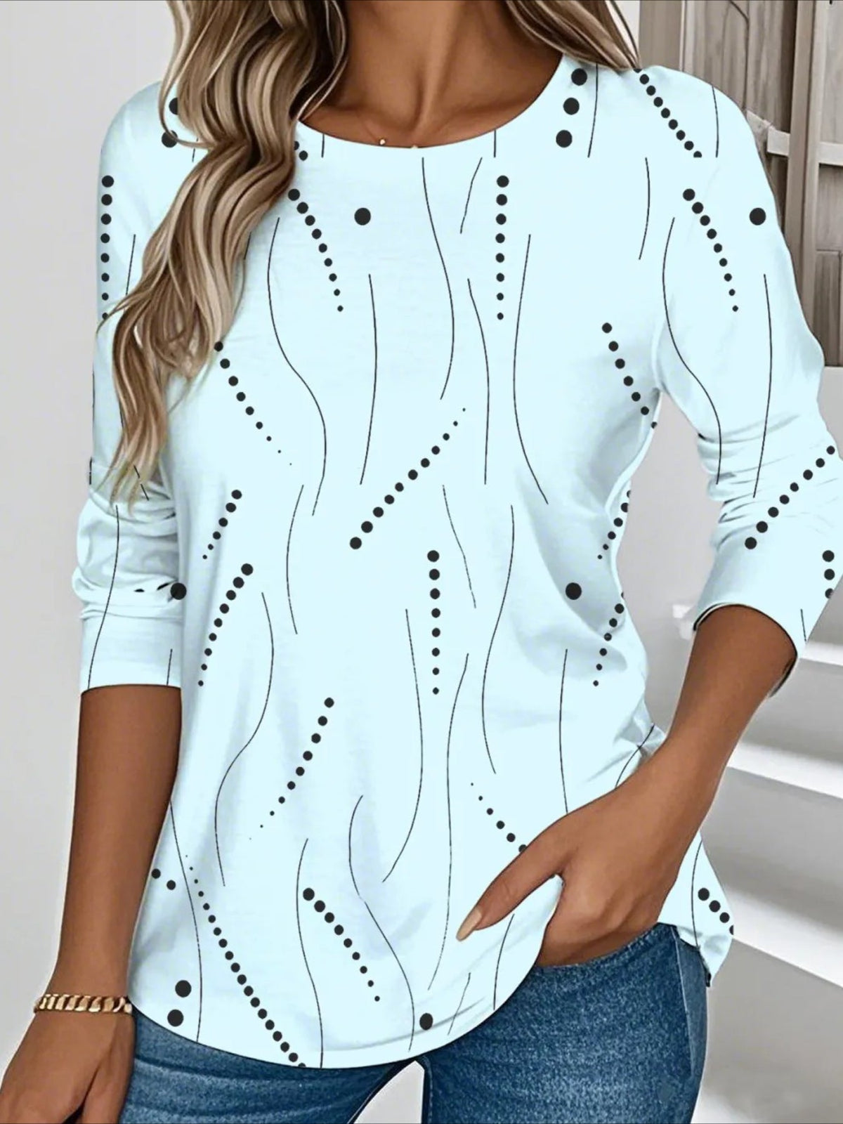 Casual Striped Crew Neck Long Sleeve T-shirt