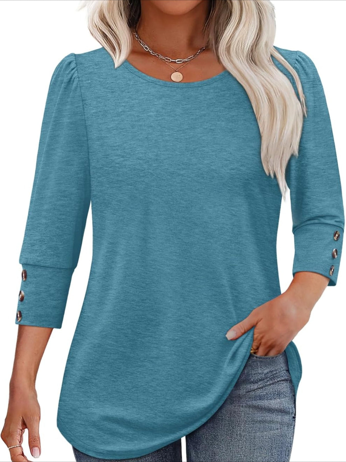 3/4 Sleeve with Buttons Dressy Casual Blouses