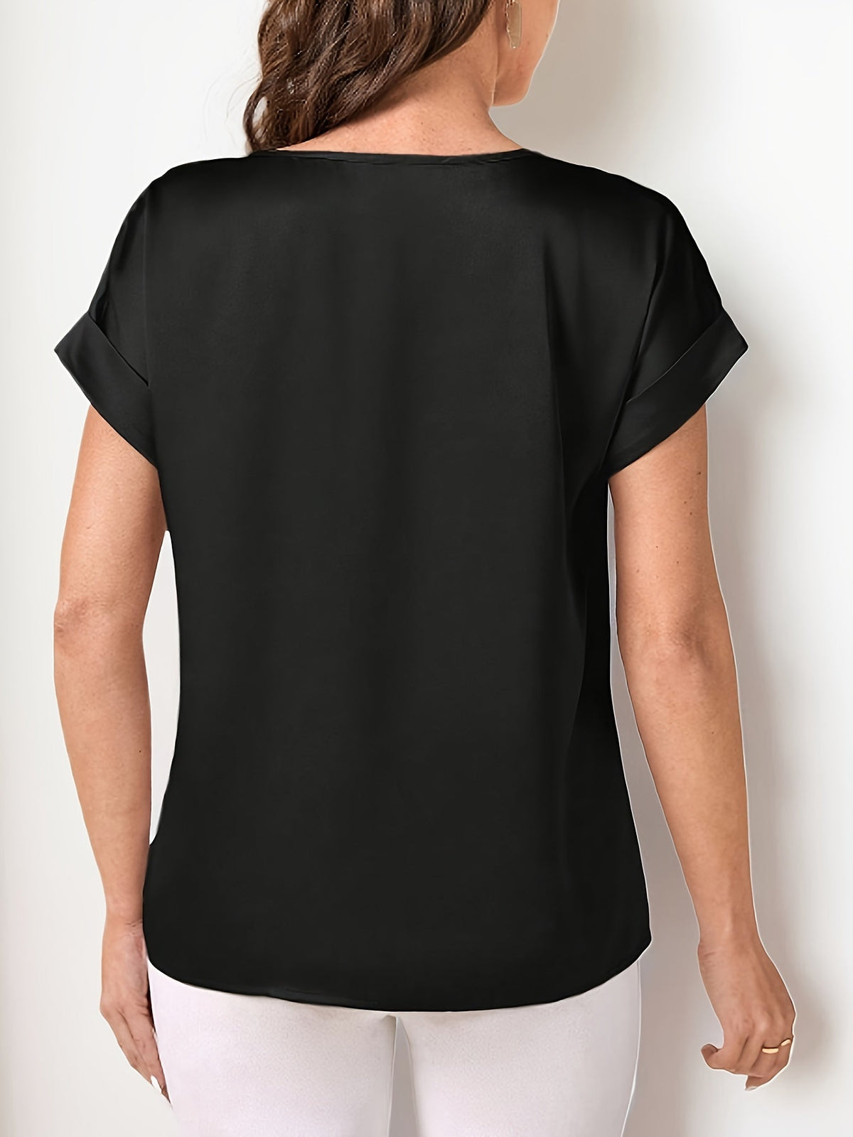 Elegant Loose Versatile Chic T-Shirt, Short Sleeve Crew Neck Top