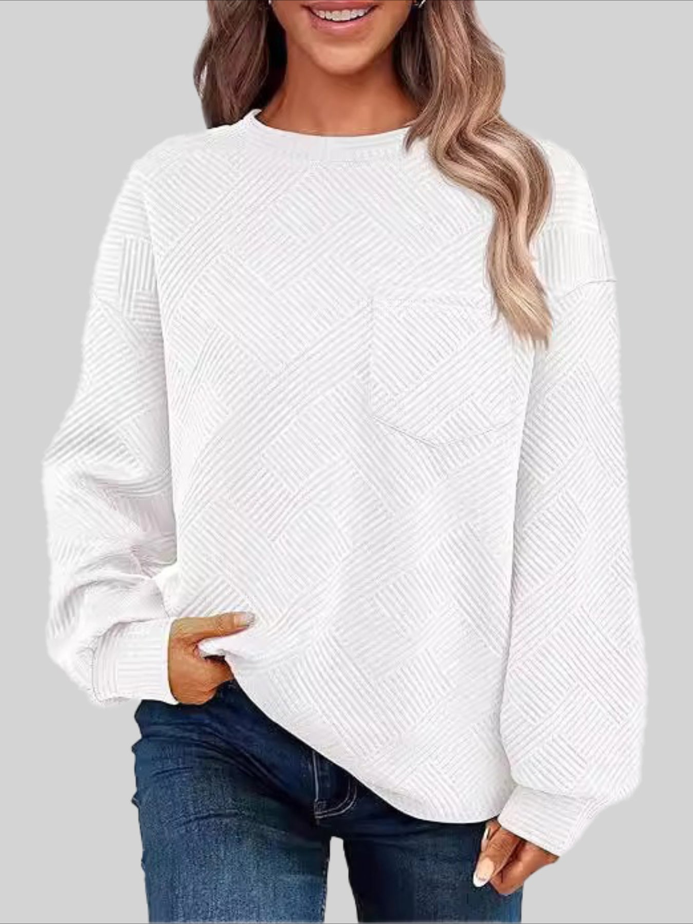 Textured Fabrics Long Sleeve Round Neck Sweatshirt