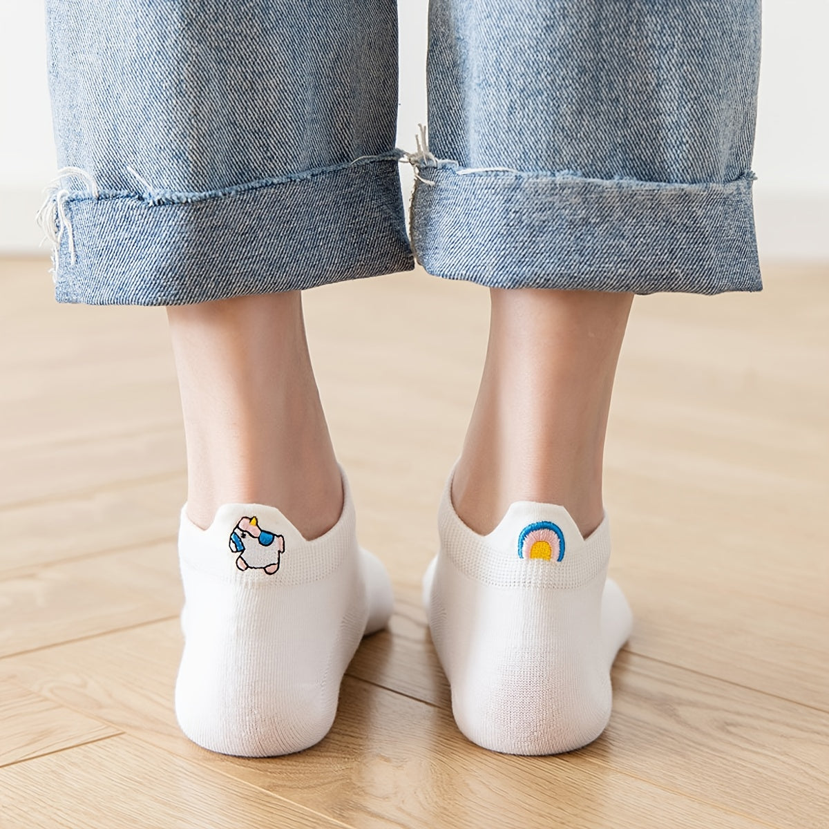 3/5/10 Pairs Cartoon Pattern Socks, Cute Animal & Vegetable Embroidery Ankle Socks