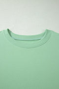 Clearly Aqua Solid Color Ribbed Trim Short Sleeve Top Drawstring Loose Pants 2pcs Outfit