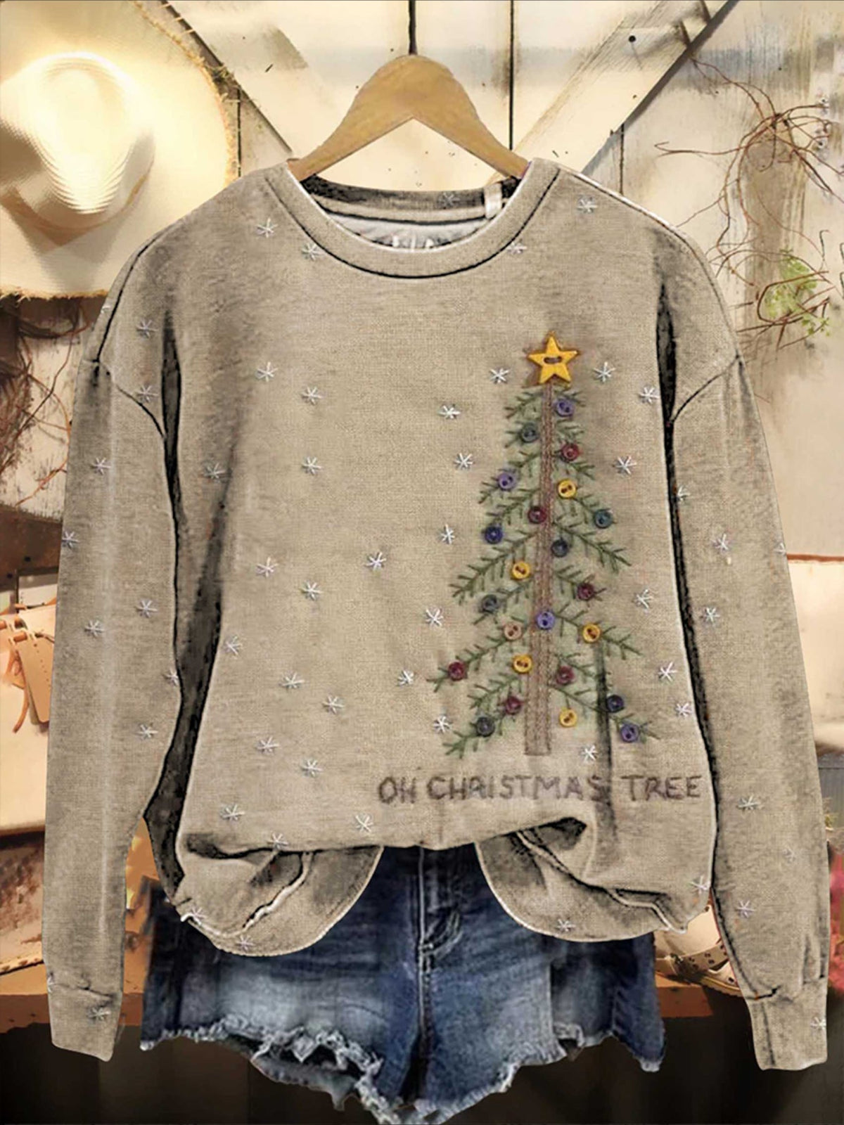 Casual Christmas Tree Printing Long Sleeve Sweatshirt