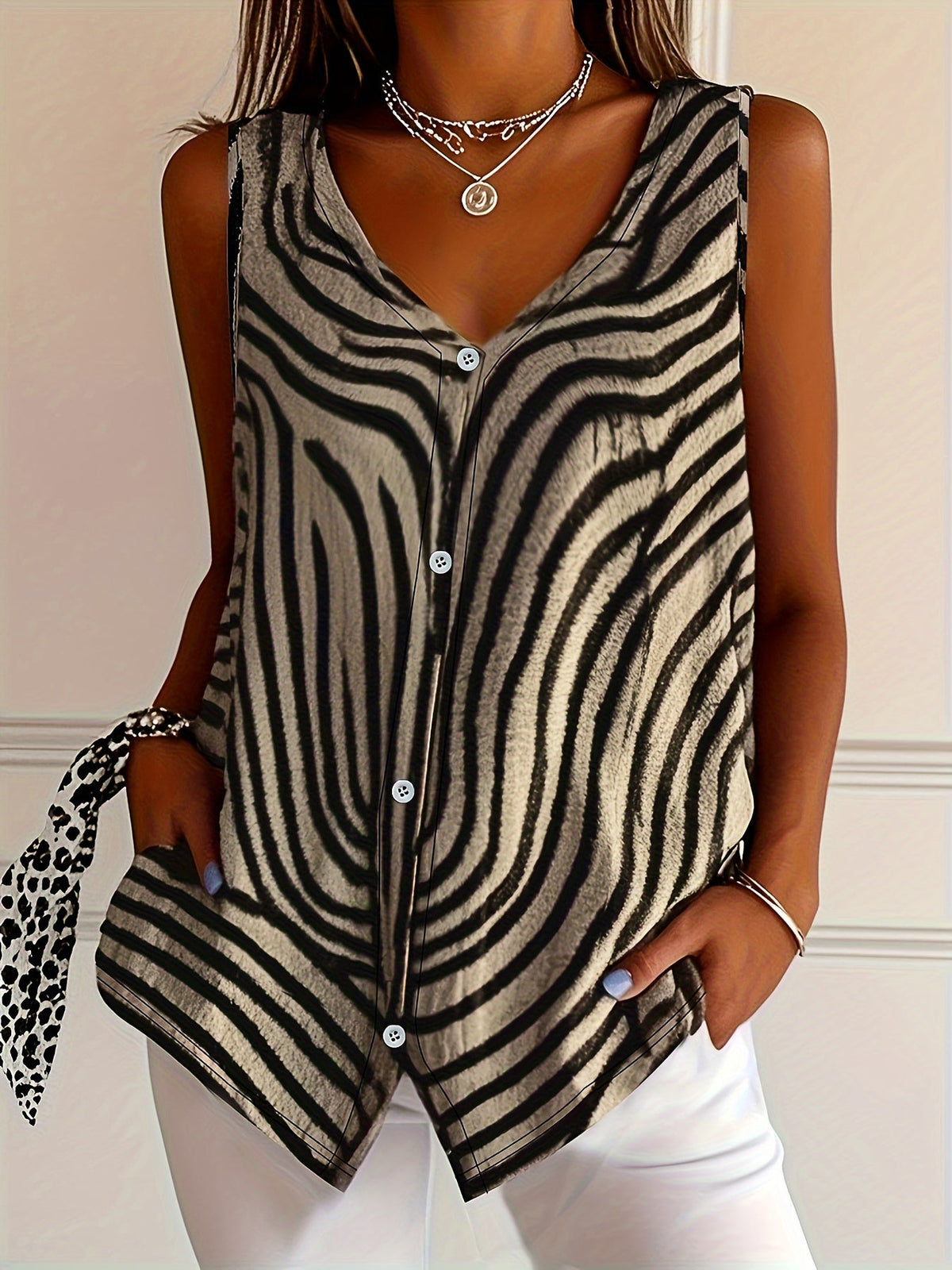 Button-Front Lightweight Elegant Blouse-like Vest