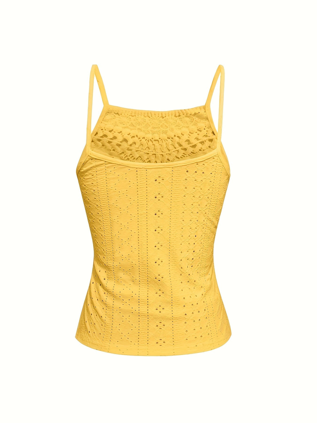 Solid Color Spandex Elegant Spaghetti Strap Slingback Hollow Knit Fabric Camis
