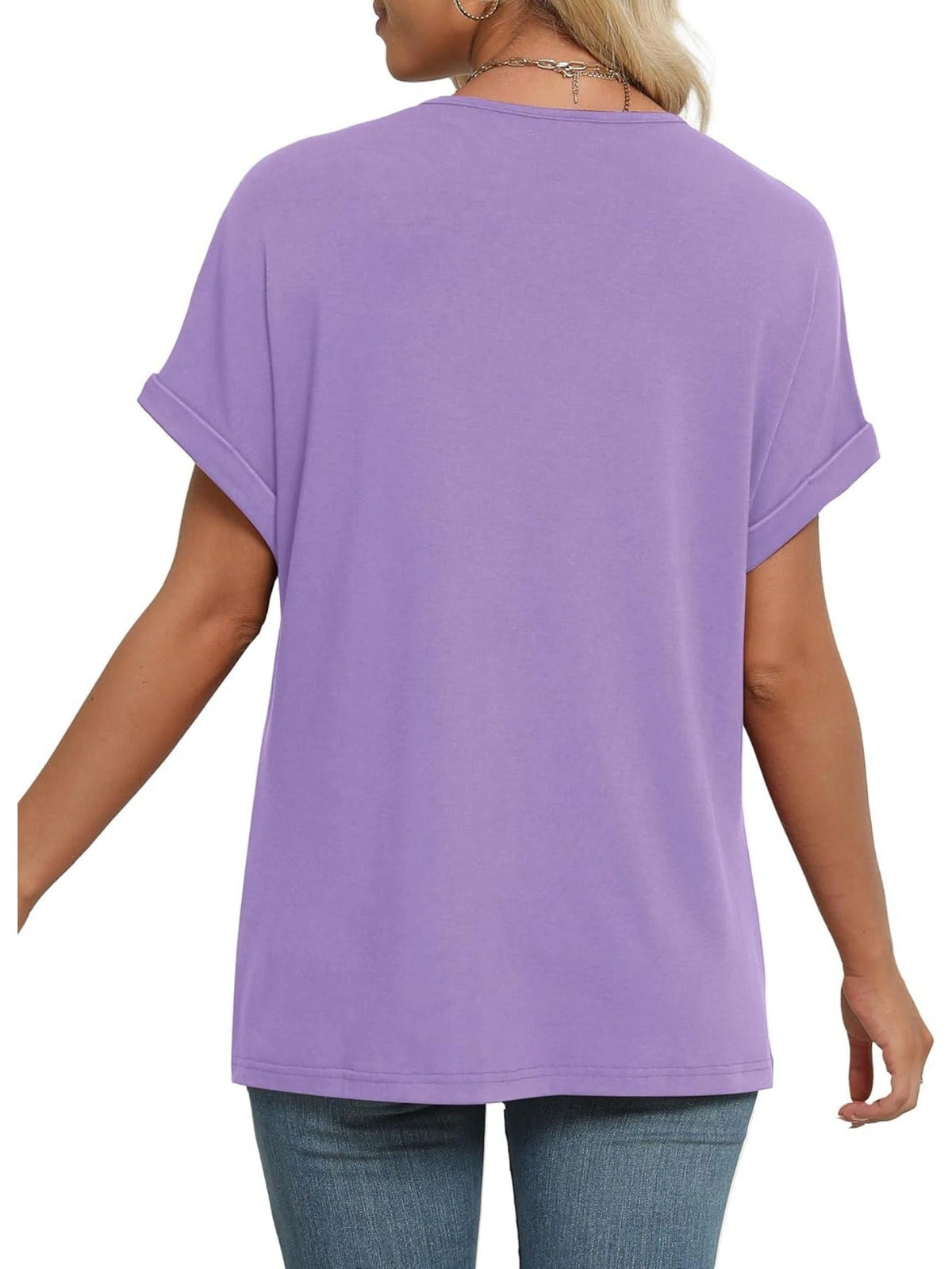 Solid Color V Neck Short Dolman Sleeve Shirts