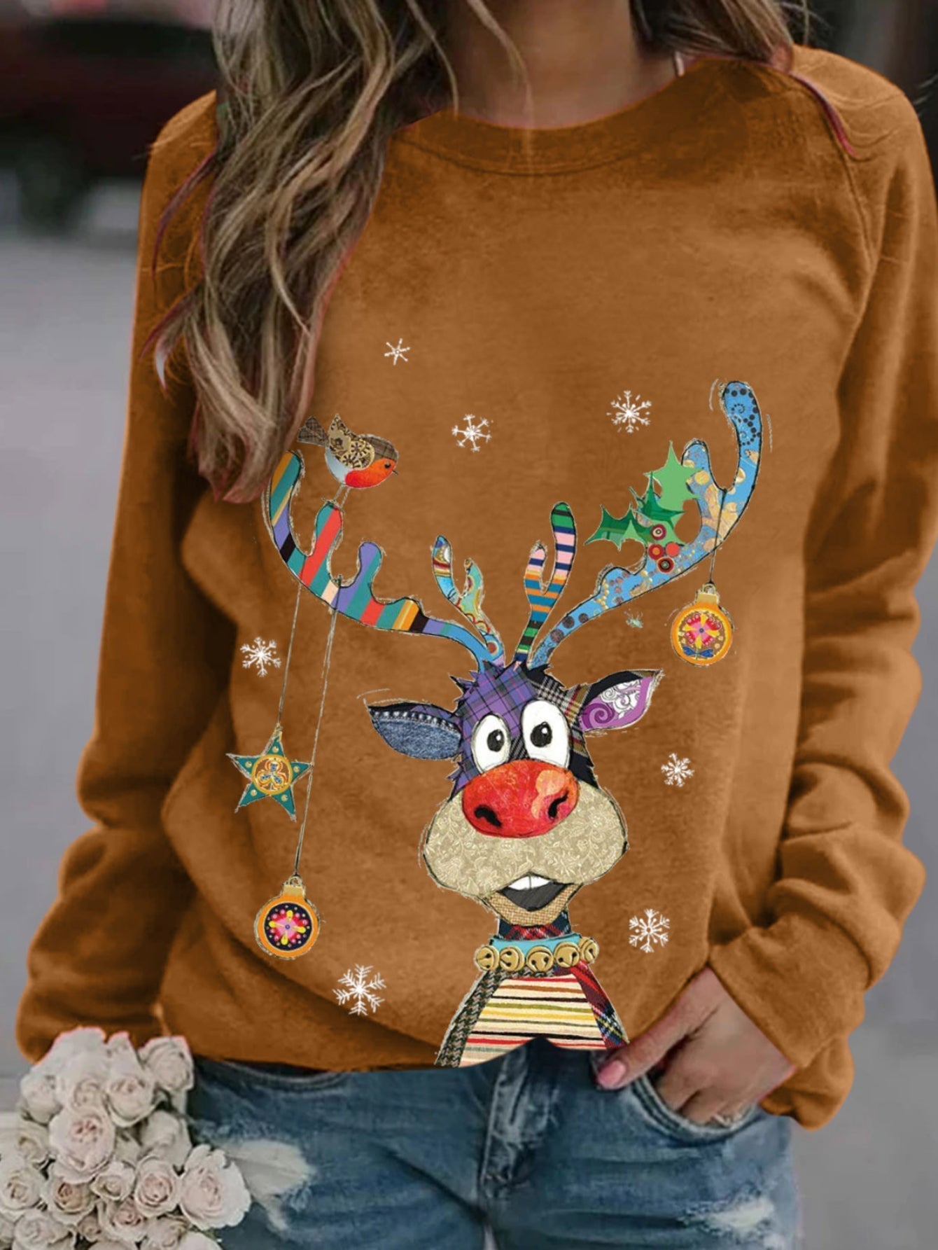 Women's Sweatshirt Casual Christmas Crew Neck Printed Long Sleeve Fashion Fall Loose Pullover