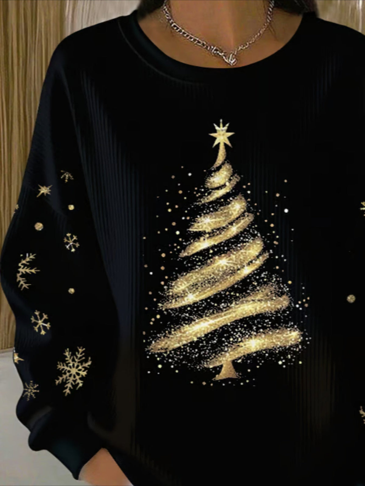 Christmas Printed Crew Neck Floral Long Sleeve Sweater Hoodie