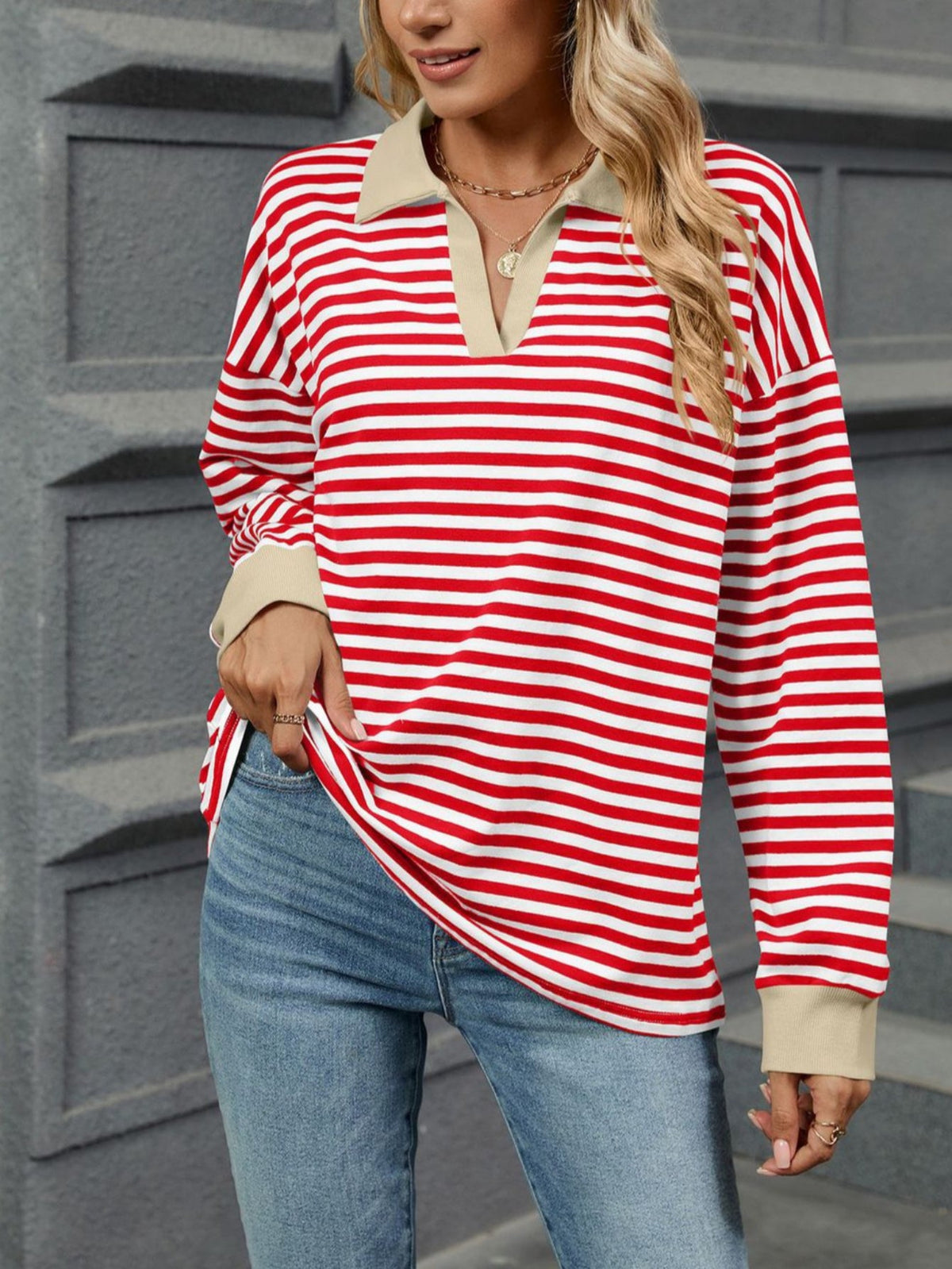 Patchwork Striped Long Sleeve T Shirt