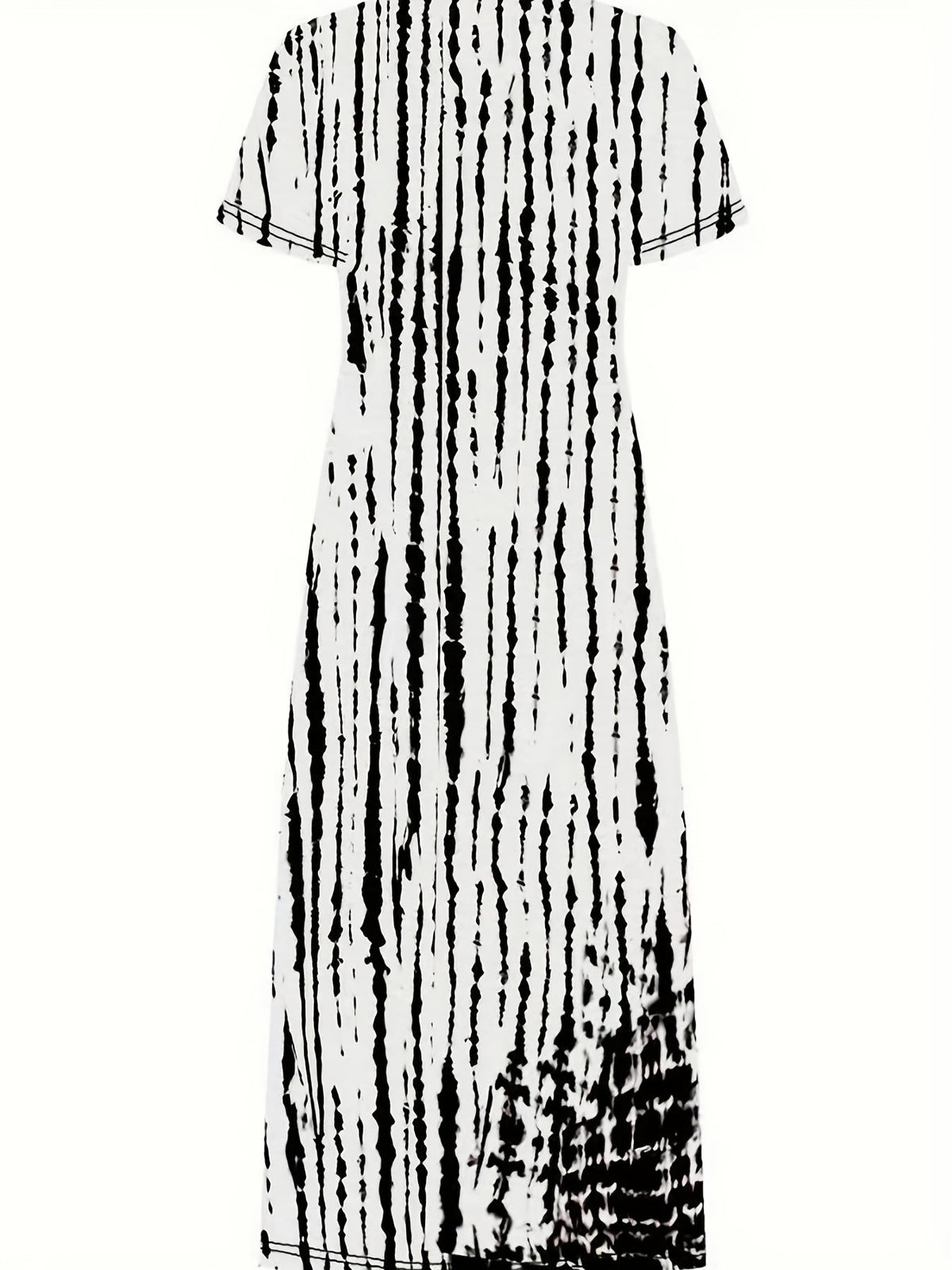 Tie Dye Striped Dress, Casual Crew Neck Short Sleeve Ankle Dress