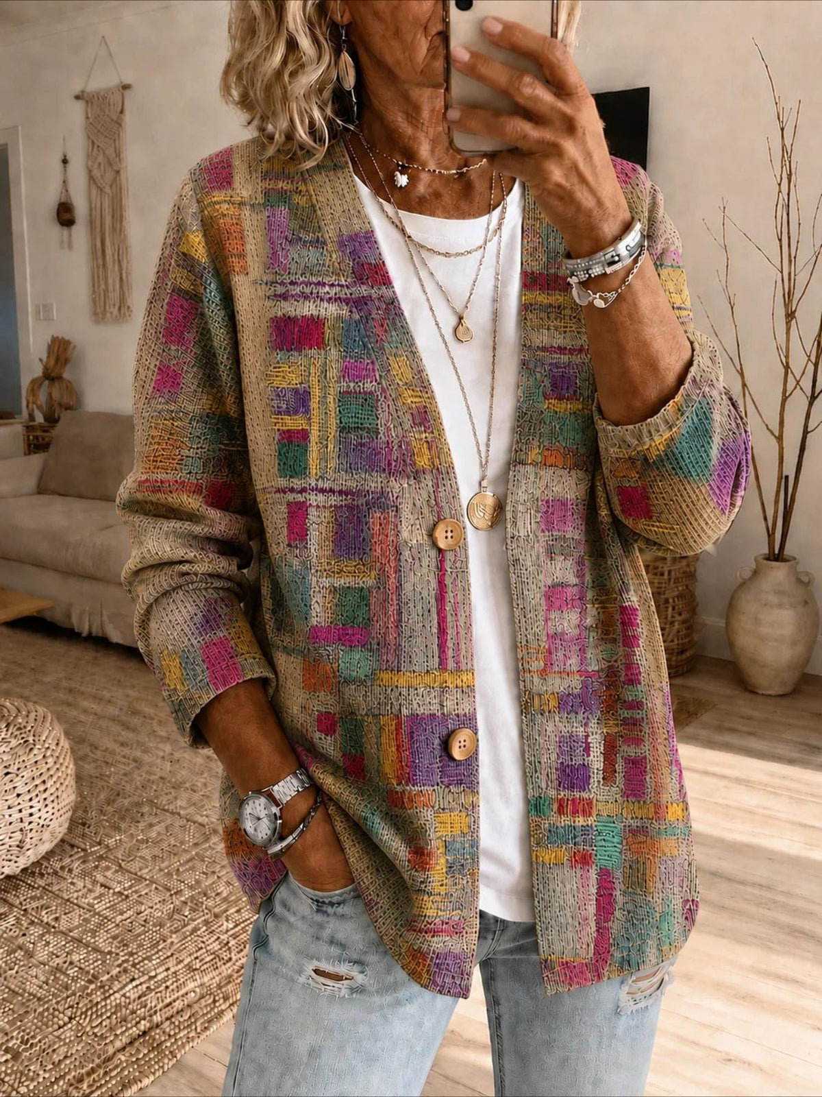 Abstract Graphic Printing Long Sleeve Casual Spring/Fall Shirt Jacket