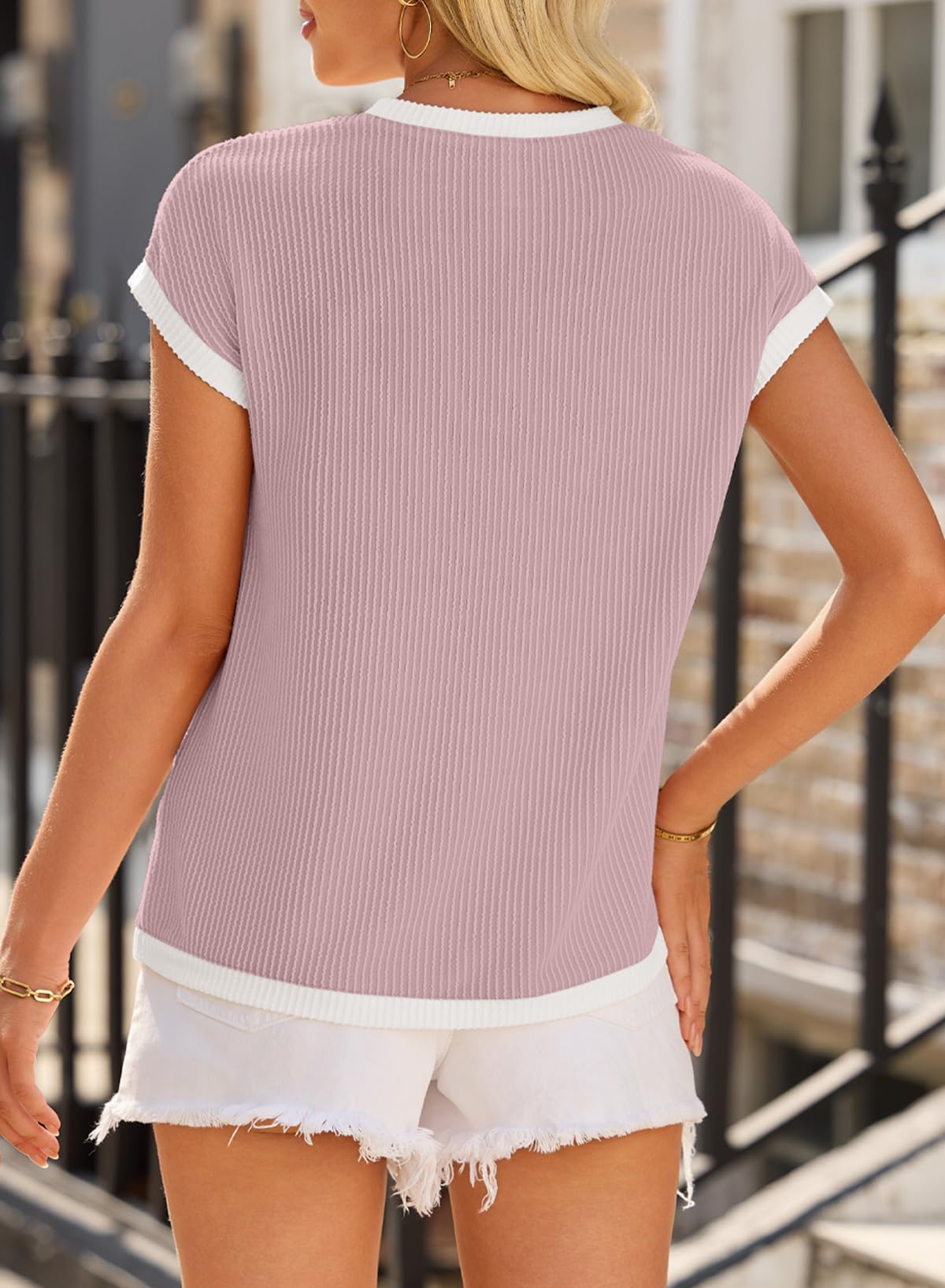 Coral Jacquard Short Sleeve Round Neck T Shirt