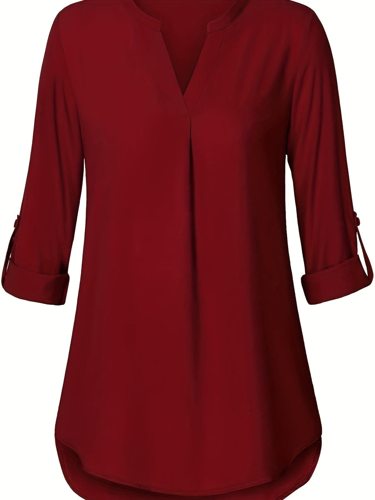 Solid Simple Blouse, Casual V Neck Long Sleeve Blouse