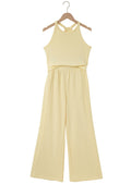 Yellow Cream Slim Ribbed Tank Top and Sweatpants Set