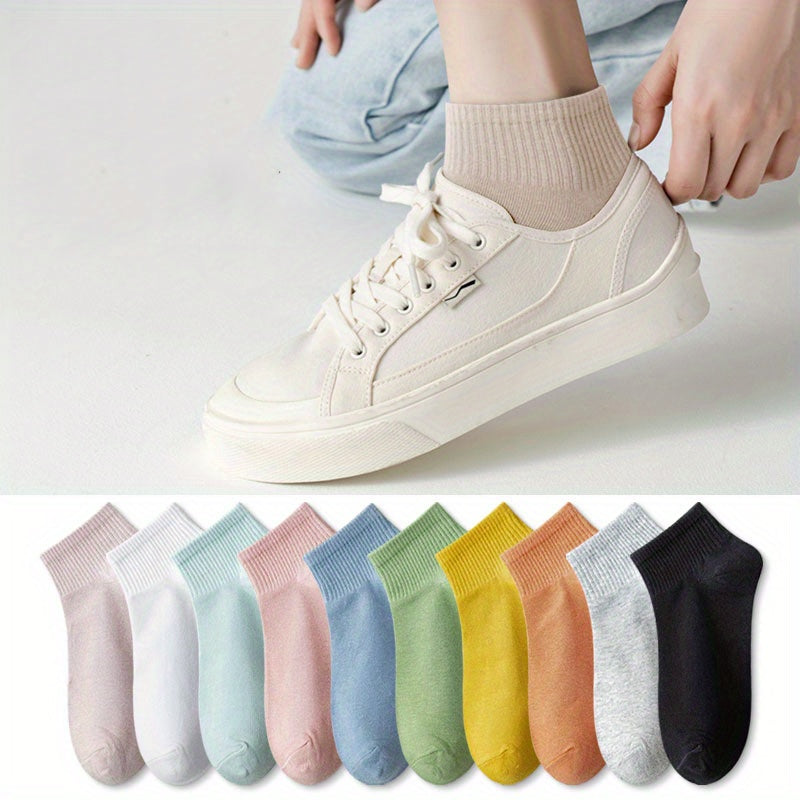 5/10 Pairs Colorful Ribbed Short Socks, Comfy & Breathable Elastic Ankle Socks