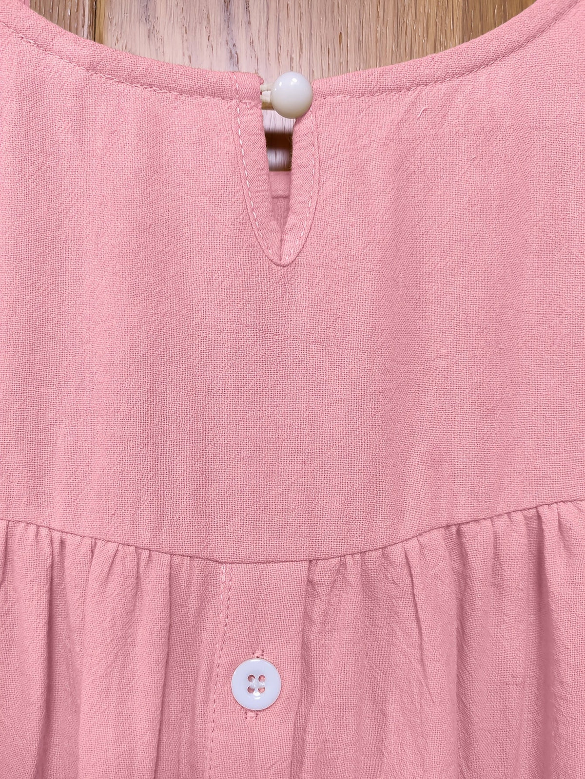 Solid Button Back Ruffled Trim Blouse, Casual Short Sleeve Blouse