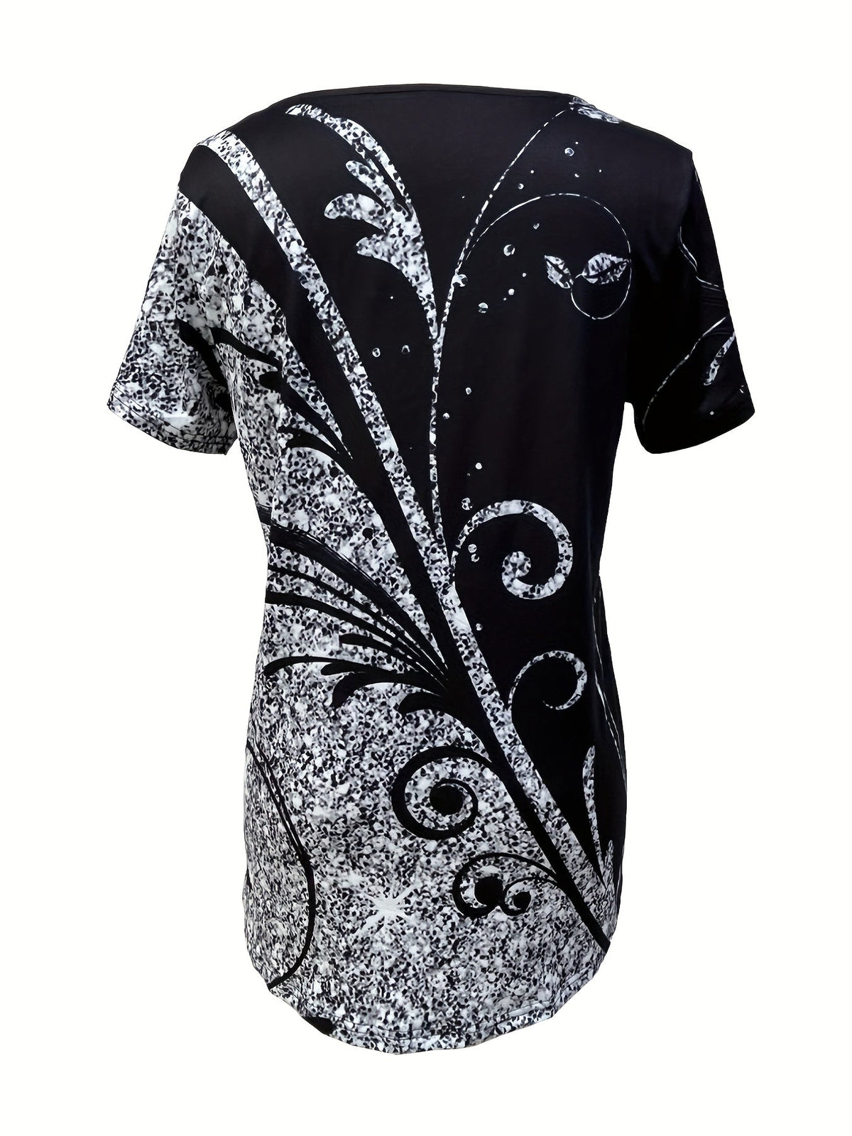 Casual T-shirt, Women's Allover Print Short Sleeve Round Neck Medium Stretch Tee