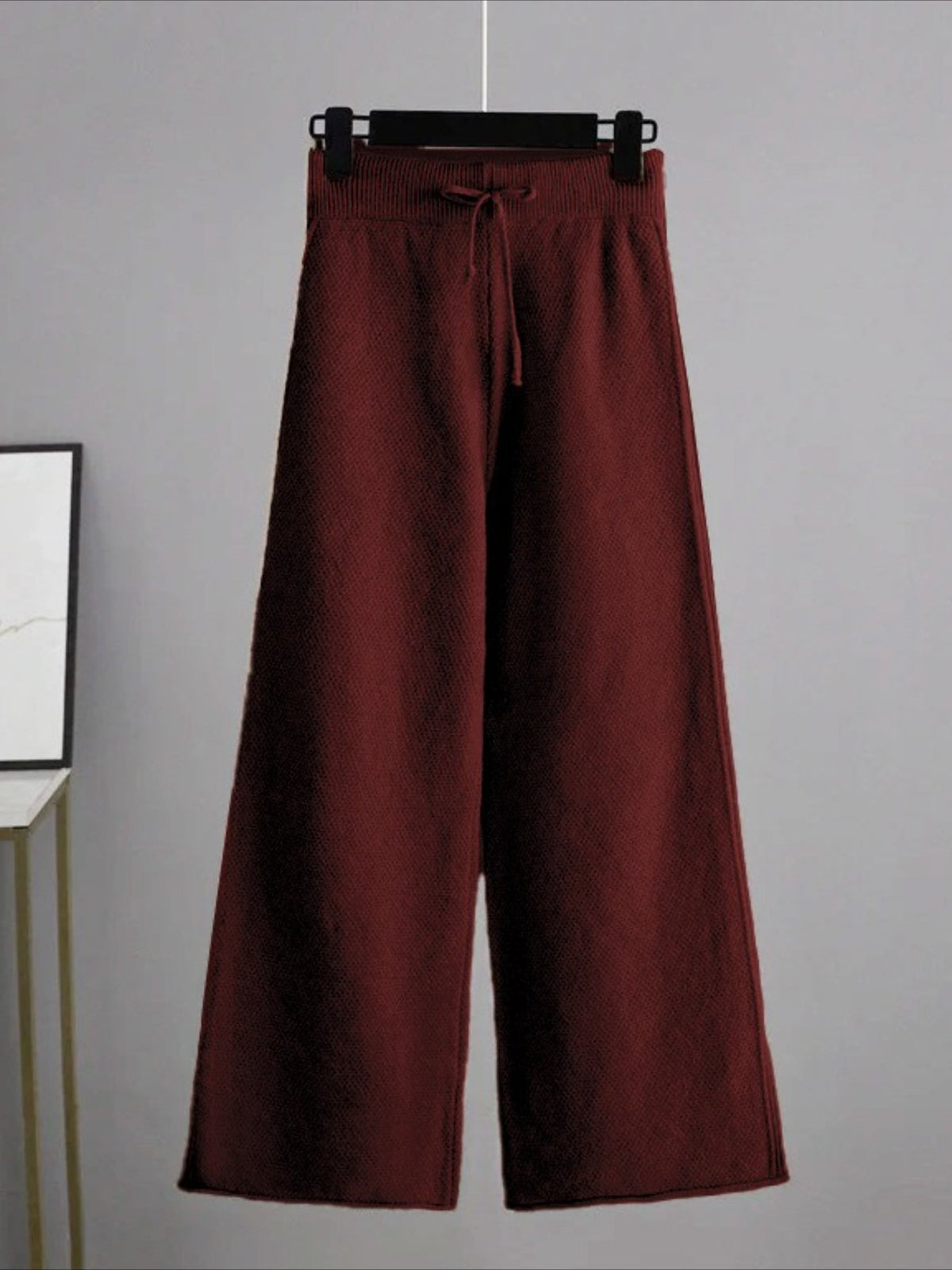 Solid Color Round Neck Sweater & Wide-Leg Pants Two-Piece Set