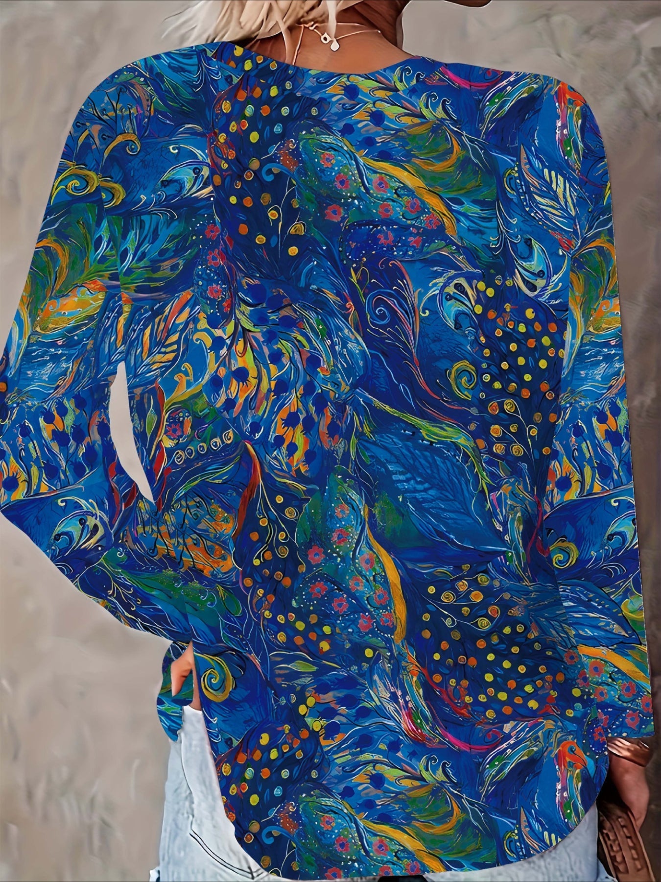Long Sleeve Vibrant All Over Print Crew Neck T-Shirt