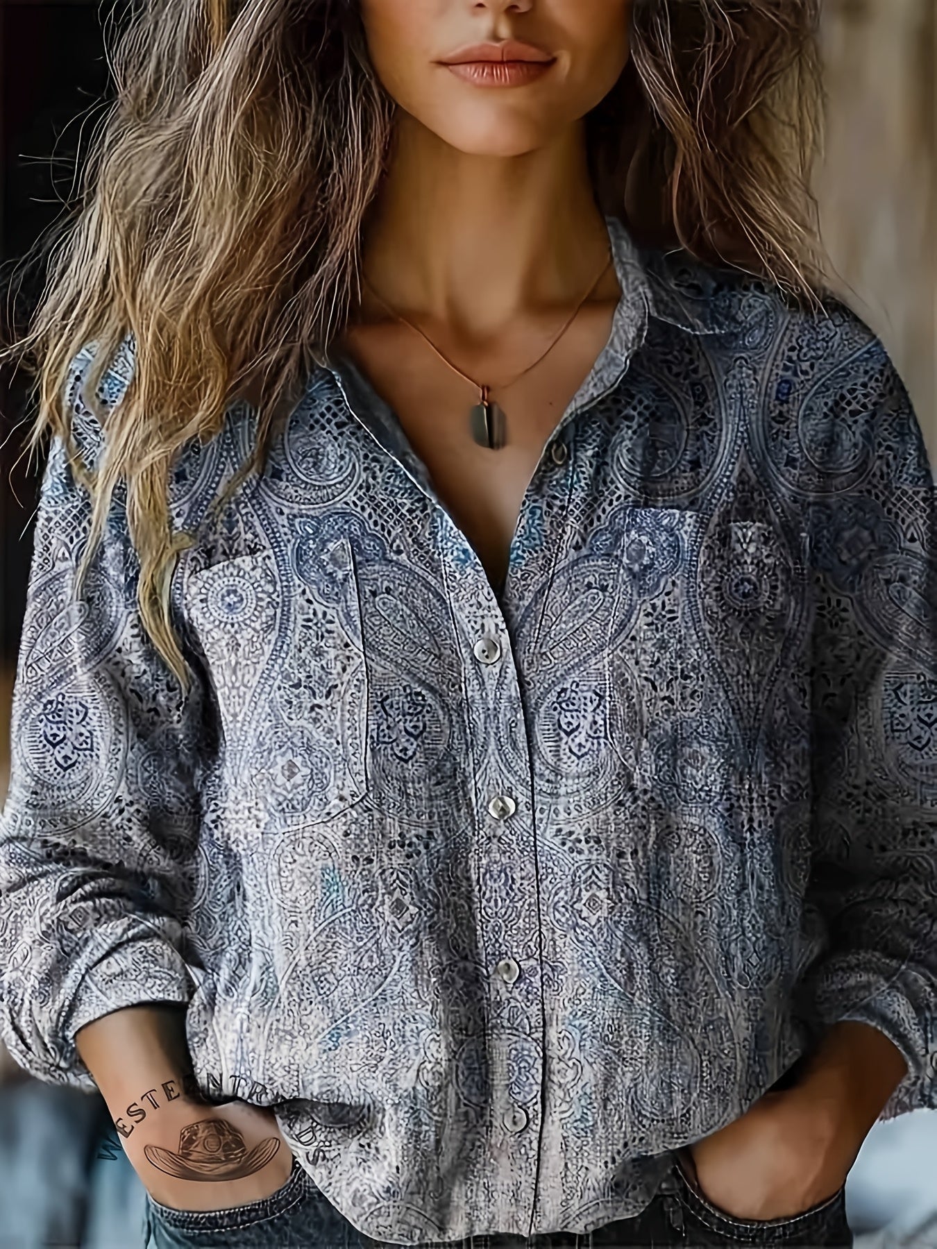 Vibrant Paisley & Floral Print Women's Long Sleeve Blouse