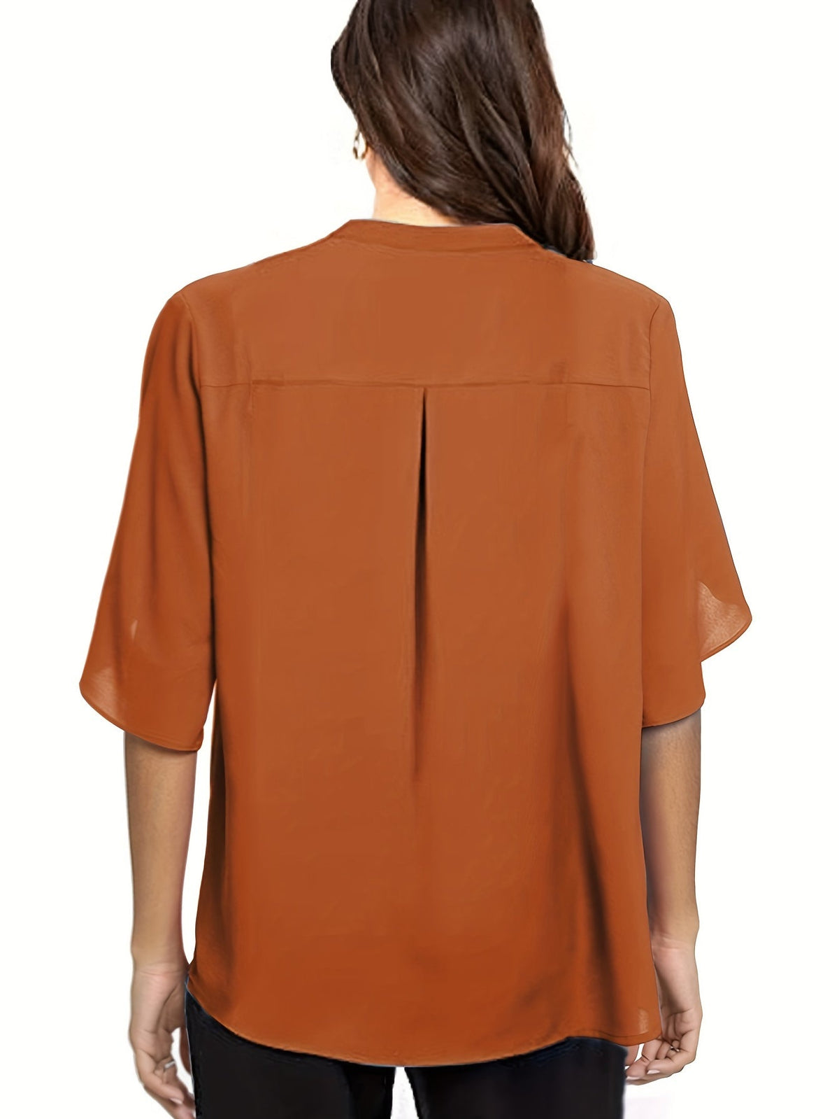Elegant Top, Women's Plain Button Decor Half Sleeve V Neck Slight Stretch T-shirt
