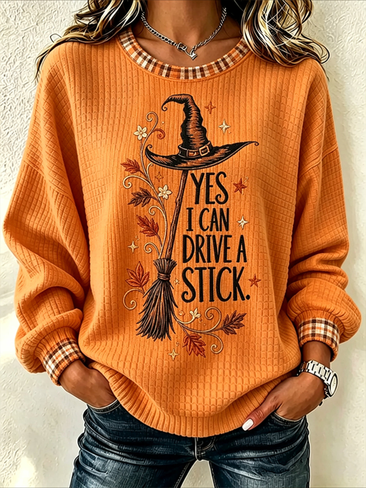 Magic Broom Casual Crew Neck Halloween Regular Fit Sweatshirt