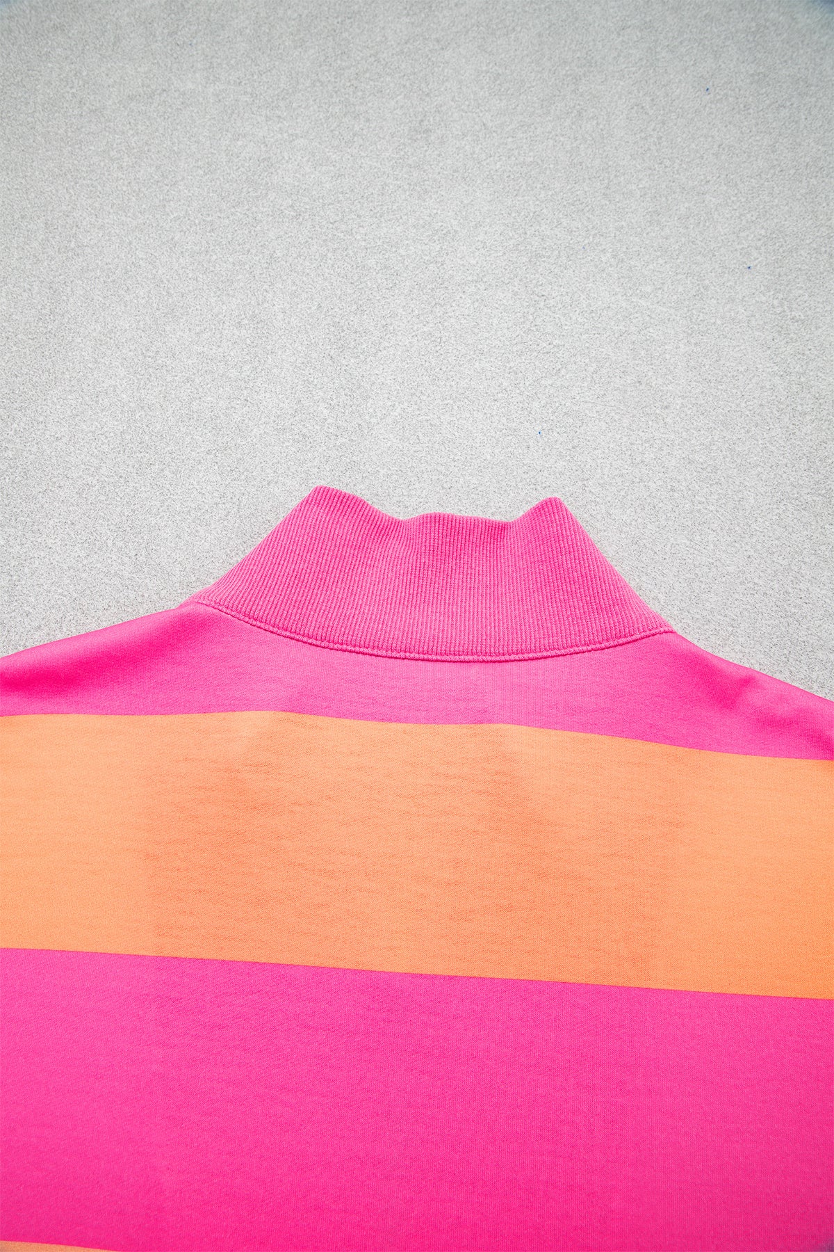 Pink Half Zipper Placket Bracelet Sleeve Top Casual Shorts Set