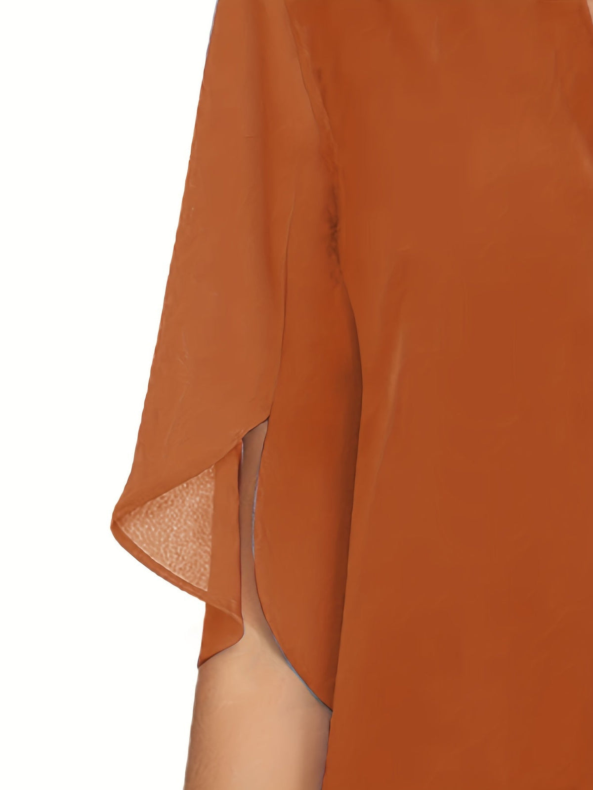 Elegant Top, Women's Plain Button Decor Half Sleeve V Neck Slight Stretch T-shirt