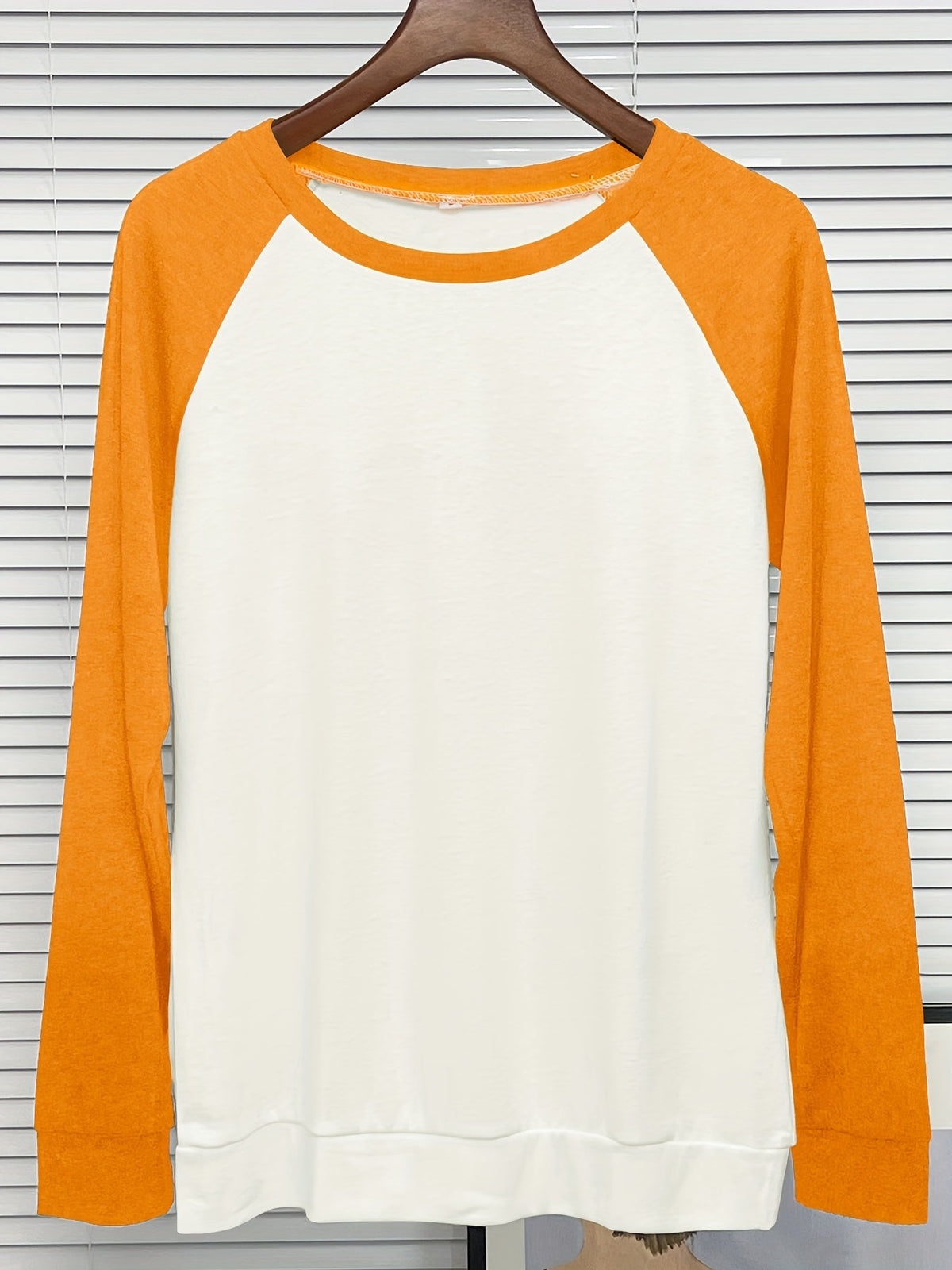 Color Block Long Sleeve Shirt, Oversized Crew Neck Top