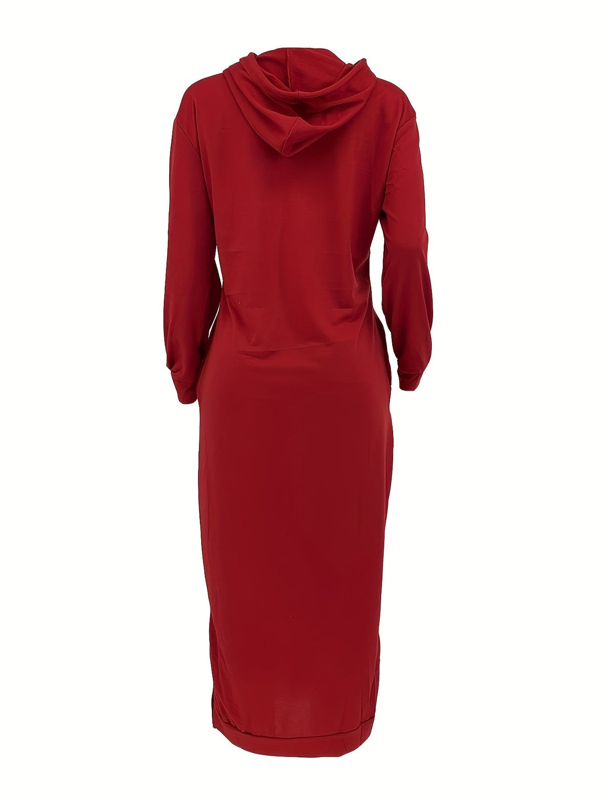 Drawstring Split Dress, Casual Hooded Long Sleeve Maxi Dress