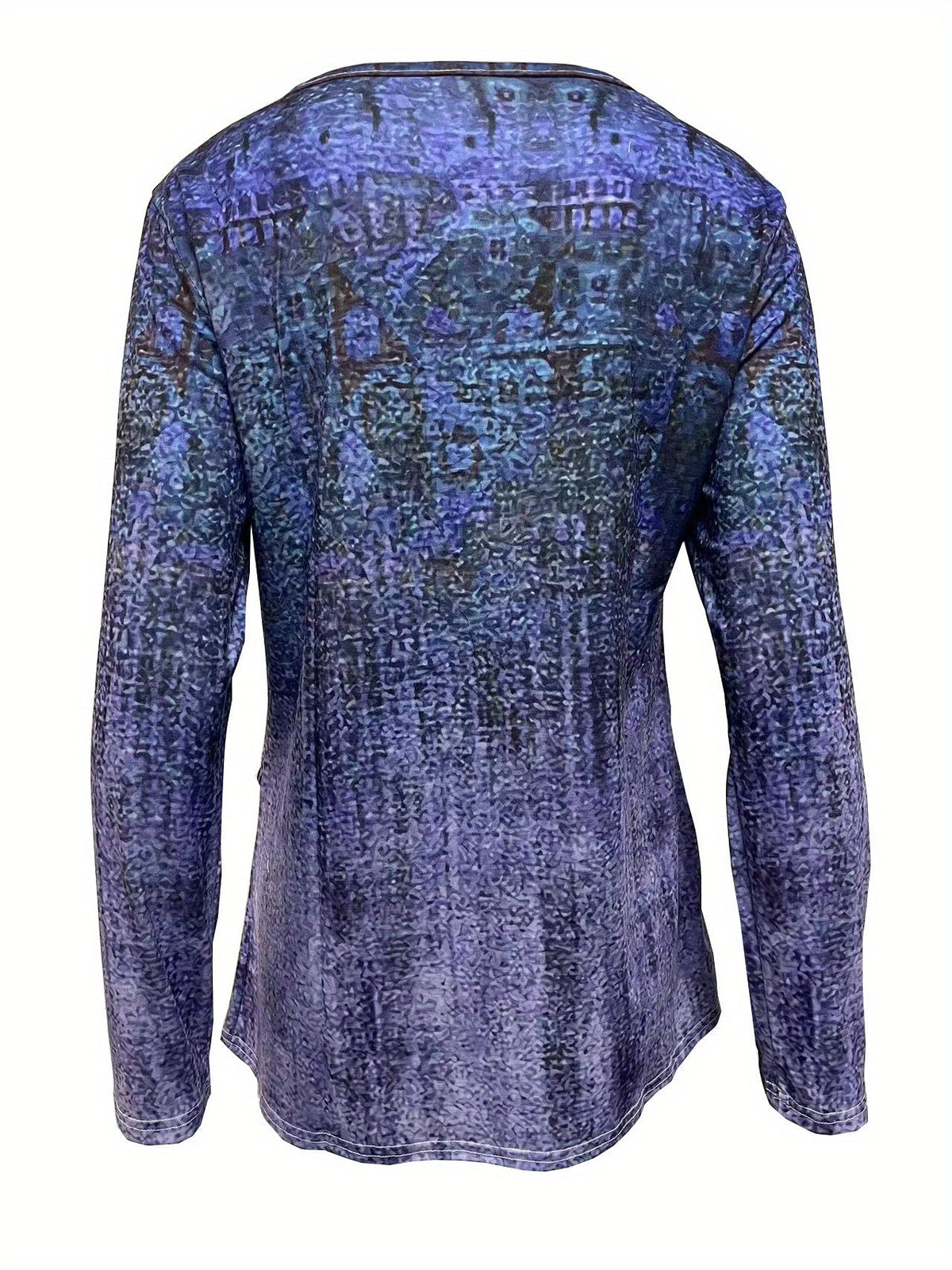 Graphic Print Buttons Front T-Shirt, Casual Long Sleeve Asymmetrical Hem T-Shirt