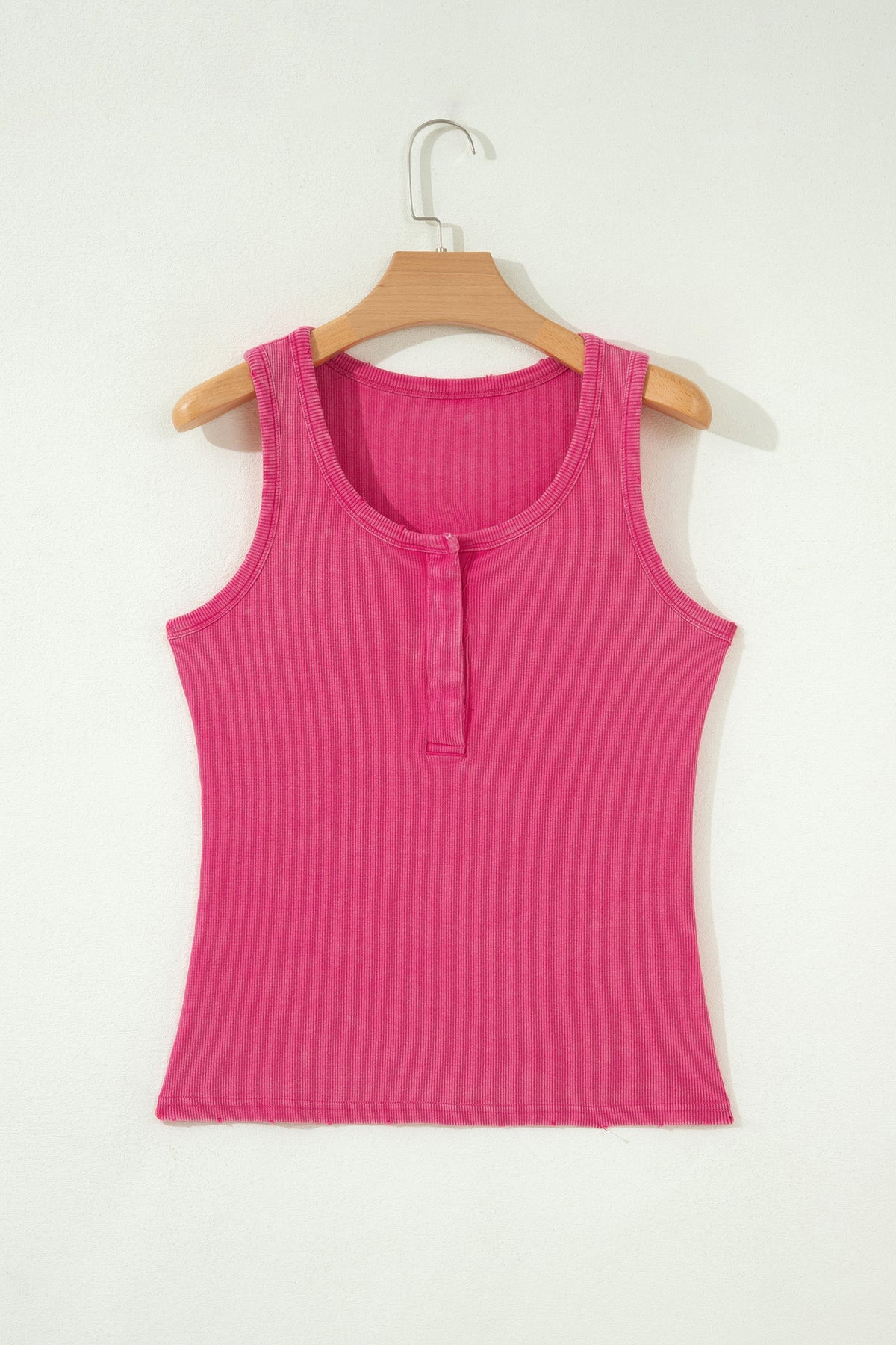Bright Pink Vintage Distressed Ribbed Mineral Wash Tank Top