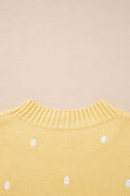 Yellow Cream Elegant Polka Dot Bubble Short Sleeve Sweater