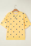 Yellow Polka Dot Print Crossed Seam Detail Oversize Tee