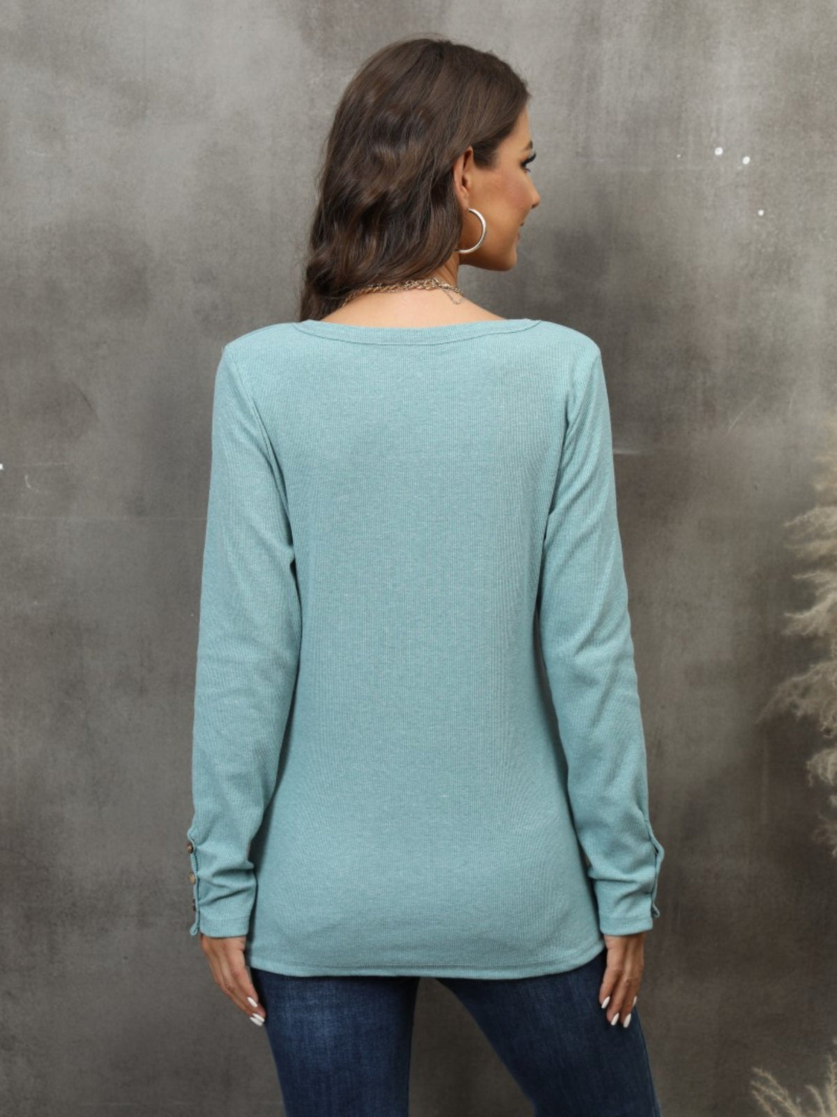 Casual Button Scoop Neck T-shirt, Loose Long Sleeve Slim Fit Fashion T-Shirts Tops