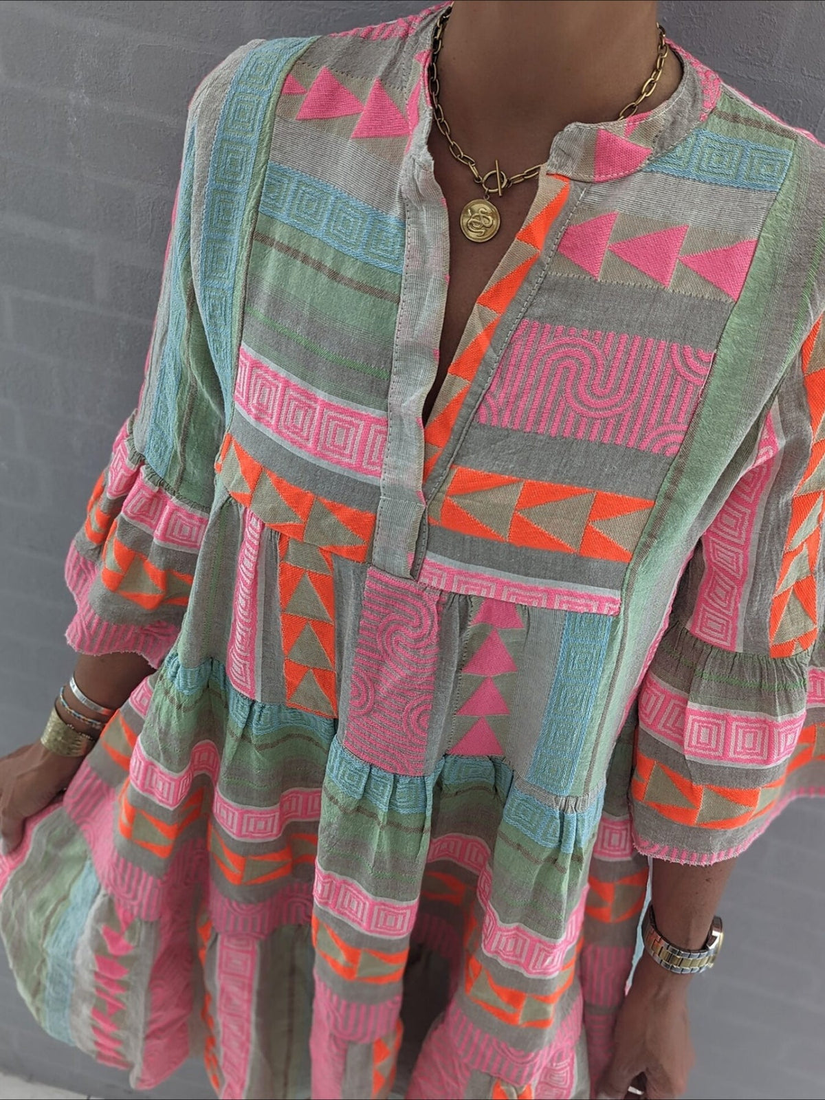 Fresh Print 3/4 Sleeve Mini Dress