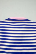 Dark Blue Textured Stripe Print Contrast Trim Zip Collar Sleeveless 2pcs Skort Set
