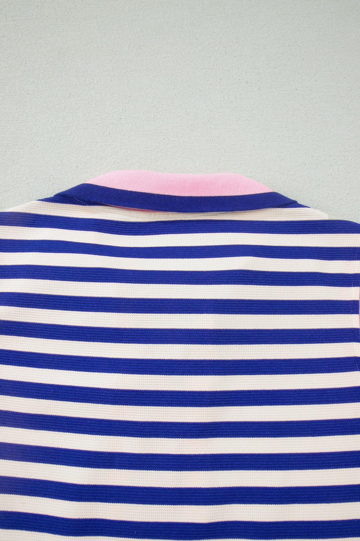 Dark Blue Textured Stripe Print Contrast Trim Zip Collar Sleeveless 2pcs Skort Set